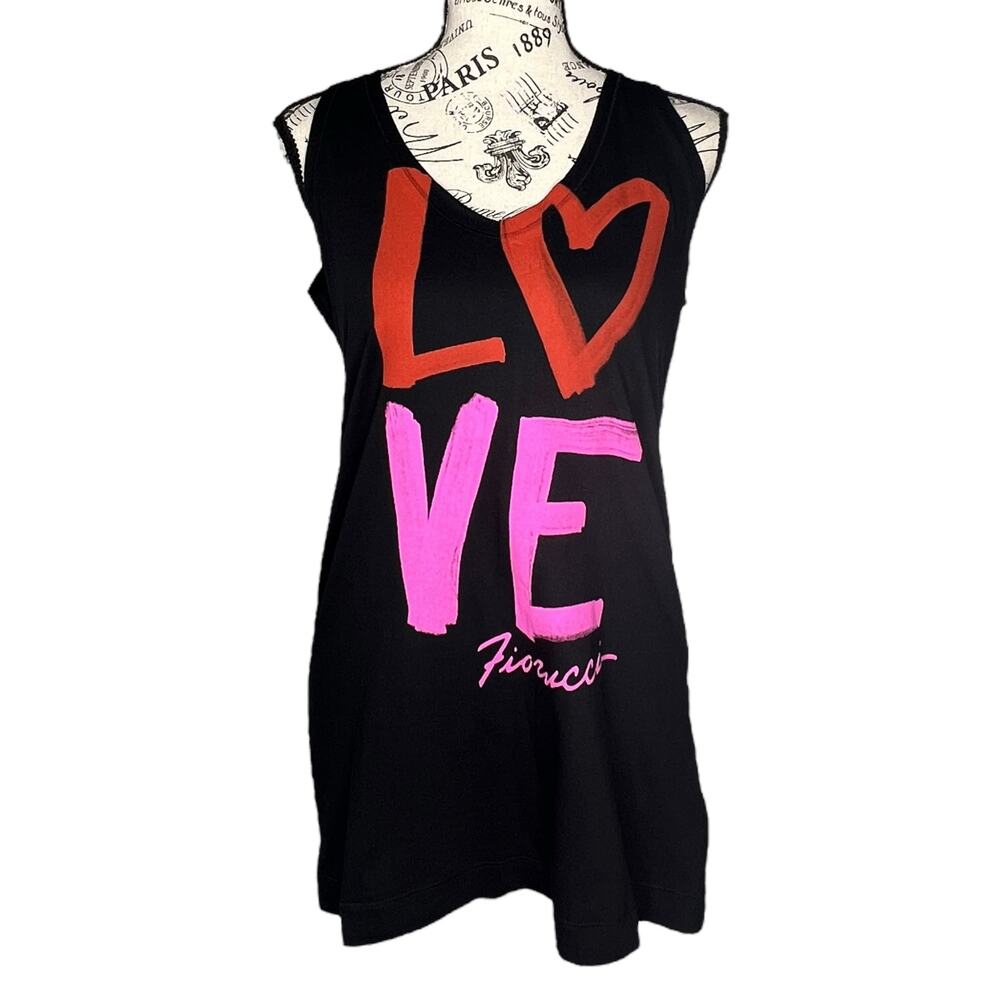 Fiorucci (S) Love Heart Graphic Tank Top V Neck Raw Strap Shirt